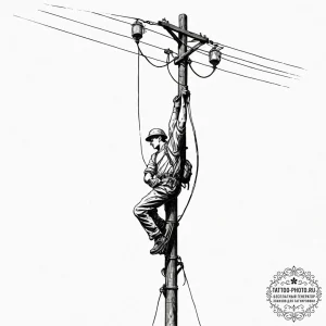 A power line technician working high up on a... - эскиз тату (№1752622450_0, 15.07.2025 23:34) — tattoo-photo.ru