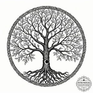 A graphic tattoo design featuring the tree of... - эскиз тату (№1752624368_0, 16.07.2025 00:06) — tattoo-photo.ru