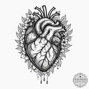 Tattoo sketch a realistic anatomical heart, e... - эскиз тату (№1752624702_0, 16.07.2025 00:11) — tattoo-photo.ru