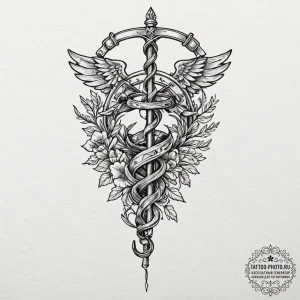 Tattoo sketch a military medic's caduceus int... - эскиз тату (№1752625288_0, 16.07.2025 00:21) — tattoo-photo.ru