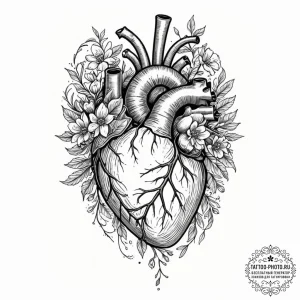 Tattoo design a human anatomical heart, with... - эскиз тату (№1752625538_0, 16.07.2025 00:25) — tattoo-photo.ru