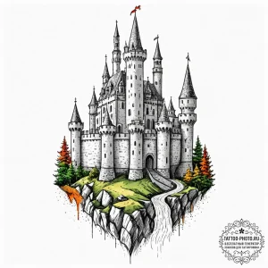 Tattoo sketch a medieval castle wall, strong... - эскиз тату (№1752626444_0, 16.07.2025 00:40) — tattoo-photo.ru