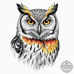 Owl, concept art for tattoo, vibrant colors,... - эскиз тату (№1752626528_0, 16.07.2025 00:42) — tattoo-photo.ru