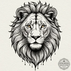 Tattoo sketch a lion's head, serene yet fierc... - эскиз тату (№1752627446_0, 16.07.2025 00:57) — tattoo-photo.ru