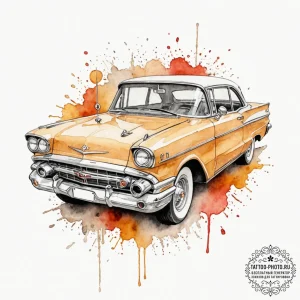 A sketch of the "chickie run" car scene,, con... - эскиз тату (№1752628201_0, 16.07.2025 01:10) — tattoo-photo.ru