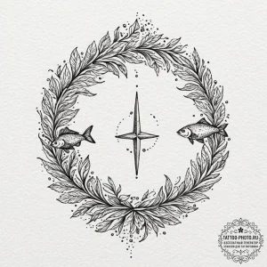 Tattoo design pisces symbols created from flo... - эскиз тату (№1752628368_0, 16.07.2025 01:12) — tattoo-photo.ru