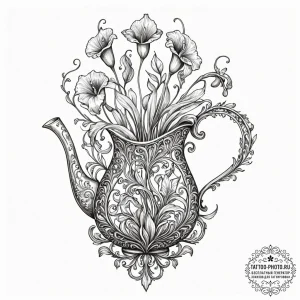 A pitcher plant, concept art for tattoo, on a... - эскиз тату (№1752628954_0, 16.07.2025 01:22) — tattoo-photo.ru