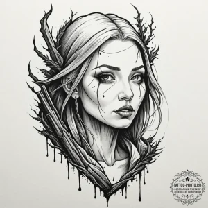 Baba yaga, tattoo drawing outline, realistic... - эскиз тату (№1752629709_0, 16.07.2025 01:35) — tattoo-photo.ru
