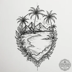 Tattoo design a tropical island with palm tre... - эскиз тату (№1752631381_0, 16.07.2025 02:03) — tattoo-photo.ru