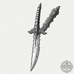 Tattoo sketch a stylized combat knife or dagg... - эскиз тату (№1752631966_0, 16.07.2025 02:12) — tattoo-photo.ru