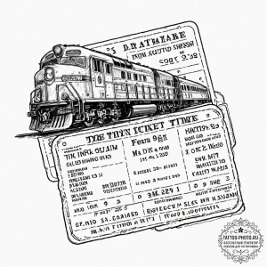Tattoo sketch a train ticket with the destina... - эскиз тату (№1752632467_0, 16.07.2025 02:21) — tattoo-photo.ru