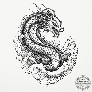 Tattoo design an abstract wave crashing and d... - эскиз тату (№1752634897_0, 16.07.2025 03:01) — tattoo-photo.ru