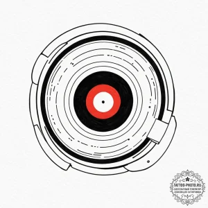 A close-up of a vinyl record's spinning label... - эскиз тату (№1752634973_0, 16.07.2025 03:02) — tattoo-photo.ru