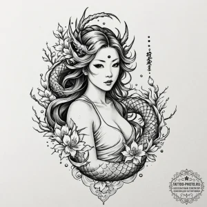 Dryad or tree nymph, tattoo sketch design, ir... - эскиз тату (№1752635049_0, 16.07.2025 03:04) — tattoo-photo.ru