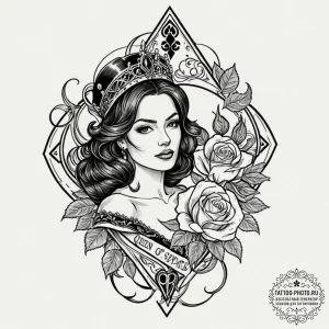 Queen of spades, artistic tattoo sketch, on a... - эскиз тату (№1752635500_0, 16.07.2025 03:11) — tattoo-photo.ru