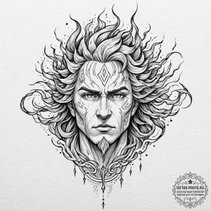 A powerful tattoo design of perun's face merg... - эскиз тату (№1752636551_0, 16.07.2025 03:29) — tattoo-photo.ru