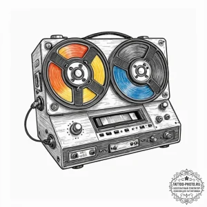 Reel-to-reel tape player, tattoo sketch desig... - эскиз тату (№1752636775_0, 16.07.2025 03:32) — tattoo-photo.ru