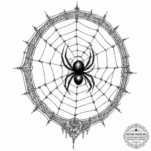 A spider in an ornate web on a mirror, tattoo... - эскиз тату (№1752637527_0, 16.07.2025 03:45) — tattoo-photo.ru