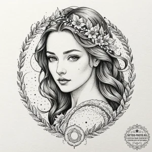 Tattoo design a virgo maiden whose hair trans... - эскиз тату (№1752637677_0, 16.07.2025 03:47) — tattoo-photo.ru