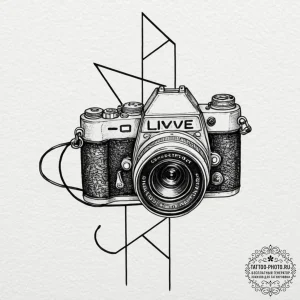 Tattoo design a streamer's camera with a "liv... - эскиз тату (№1752637752_0, 16.07.2025 03:49) — tattoo-photo.ru