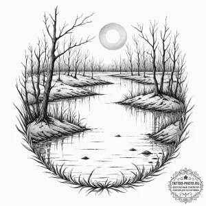 A watercolor landscape of the dead marshes, w... - эскиз тату (№1752638354_0, 16.07.2025 03:59) — tattoo-photo.ru