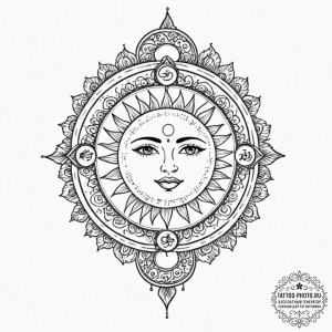 Tattoo sketch a stylized sun or moon with the... - эскиз тату (№1752639254_0, 16.07.2025 04:14) — tattoo-photo.ru