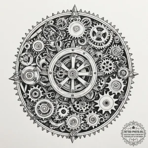 A watchmaker's workbench, filled with tiny ge... - эскиз тату (№1752639329_0, 16.07.2025 04:15) — tattoo-photo.ru