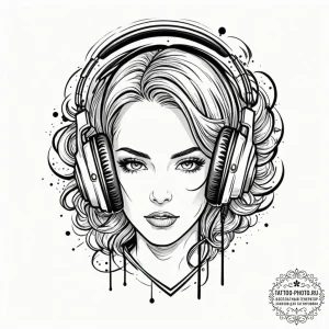 Tattoo sketch a gaming headset with sound wav... - эскиз тату (№1752639932_0, 16.07.2025 04:25) — tattoo-photo.ru