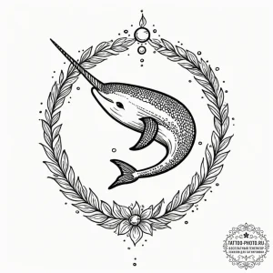 A narwhal, tattoo line art, blackwork tattoo... - эскиз тату (№1752640082_0, 16.07.2025 04:28) — tattoo-photo.ru