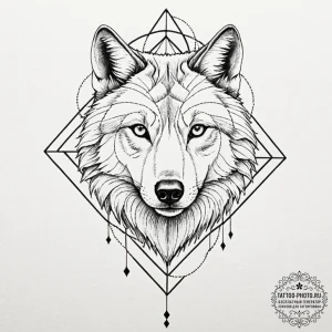 A geometric wolf head, artistic tattoo sketch... - эскиз тату (№1752640157_0, 16.07.2025 04:29) — tattoo-photo.ru