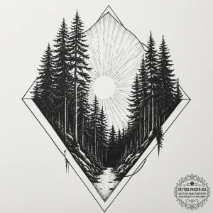 A sunbeam piercing through the canopy of a de... - эскиз тату (№1752641060_0, 16.07.2025 04:44) — tattoo-photo.ru