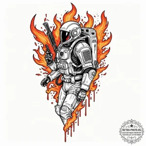 Tattoo design a stylized jetpack with flames... - эскиз тату (№1752642865_0, 16.07.2025 05:14) — tattoo-photo.ru