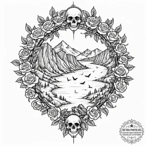 Tattoo design a train track that winds off a... - эскиз тату (№1752643091_0, 16.07.2025 05:18) — tattoo-photo.ru