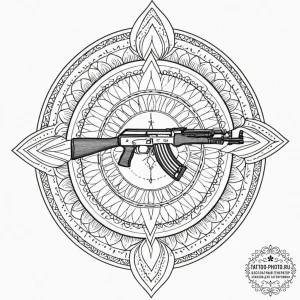 Ak-47 machine gun, concept art for tattoo, bl... - эскиз тату (№1752643166_0, 16.07.2025 05:19) — tattoo-photo.ru