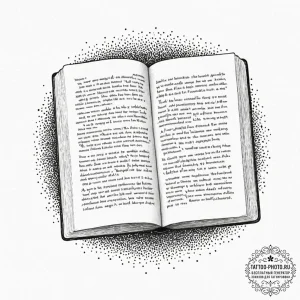 Tattoo sketch a single, open page of a book,... - эскиз тату (№1752643843_0, 16.07.2025 05:30) — tattoo-photo.ru