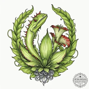 Venus flytrap, artistic tattoo sketch, on a c... - эскиз тату (№1752644570_0, 16.07.2025 05:42) — tattoo-photo.ru