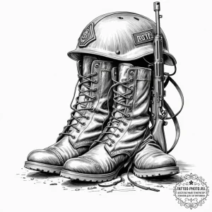 Tattoo design a pair of combat boots standing... - эскиз тату (№1752644720_0, 16.07.2025 05:45) — tattoo-photo.ru