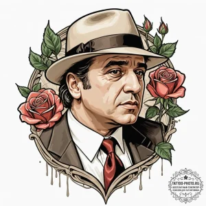 A chicano style portrait of don vito corleone... - эскиз тату (№1752646598_0, 16.07.2025 06:16) — tattoo-photo.ru