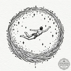 Tattoo sketch a person diving headfirst into... - эскиз тату (№1752646973_0, 16.07.2025 06:22) — tattoo-photo.ru