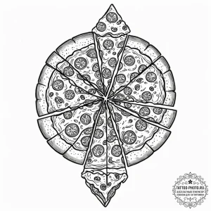 Tattoo sketch a slice of pizza on one, a piec... - эскиз тату (№1752647500_0, 16.07.2025 06:31) — tattoo-photo.ru