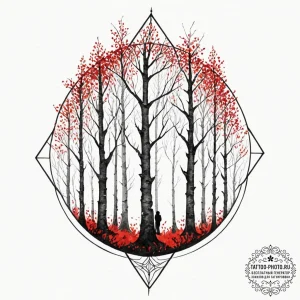 A watercolor tattoo of a birch grove in autum... - эскиз тату (№1752647788_0, 16.07.2025 06:36) — tattoo-photo.ru