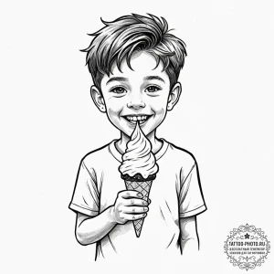A young boy with a missing front tooth, grinn... - эскиз тату (№1752648560_0, 16.07.2025 06:49) — tattoo-photo.ru