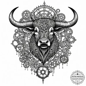 Tattoo design a taurus bull's body made of in... - эскиз тату (№1752649215_0, 16.07.2025 07:00) — tattoo-photo.ru