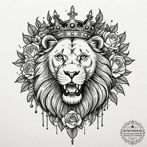 Tattoo sketch a regal leo lion, with a flowin... - эскиз тату (№1752649621_0, 16.07.2025 07:07) — tattoo-photo.ru