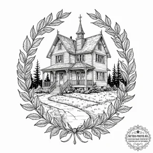 A sketch of the house of blue leaves, before... - эскиз тату (№1752650193_0, 16.07.2025 07:16) — tattoo-photo.ru