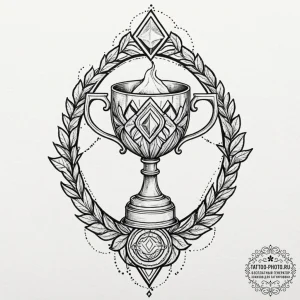 Tattoo design a stylized trophy cup with a un... - эскиз тату (№1752650516_0, 16.07.2025 07:21) — tattoo-photo.ru