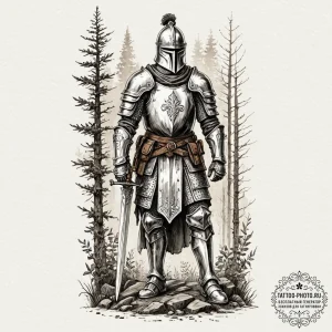 A tattoo sketch of a vityaz (slavic knight) i... - эскиз тату (№1752652637_0, 16.07.2025 07:57) — tattoo-photo.ru