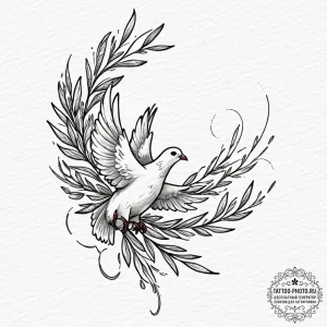 Tattoo sketch a lone dove carrying an olive b... - эскиз тату (№1752653701_0, 16.07.2025 08:15) — tattoo-photo.ru