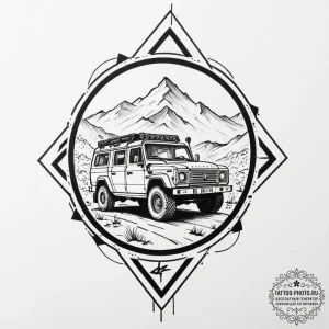 Tattoo design a stylized military vehicle tra... - эскиз тату (№1752653951_0, 16.07.2025 08:19) — tattoo-photo.ru
