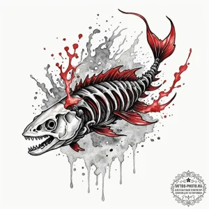 Fish skeleton, tattoo flash sheet design, bla... - эскиз тату (№1752654276_0, 16.07.2025 08:24) — tattoo-photo.ru